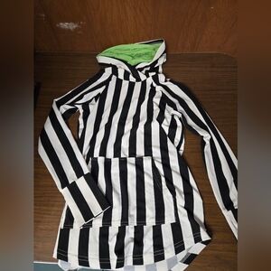 LuLaRoe Beetlejuice Black and White Stripes Green Lining